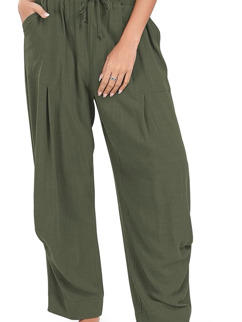 Tarse Olive Linen Barrel Drawstring Pants
